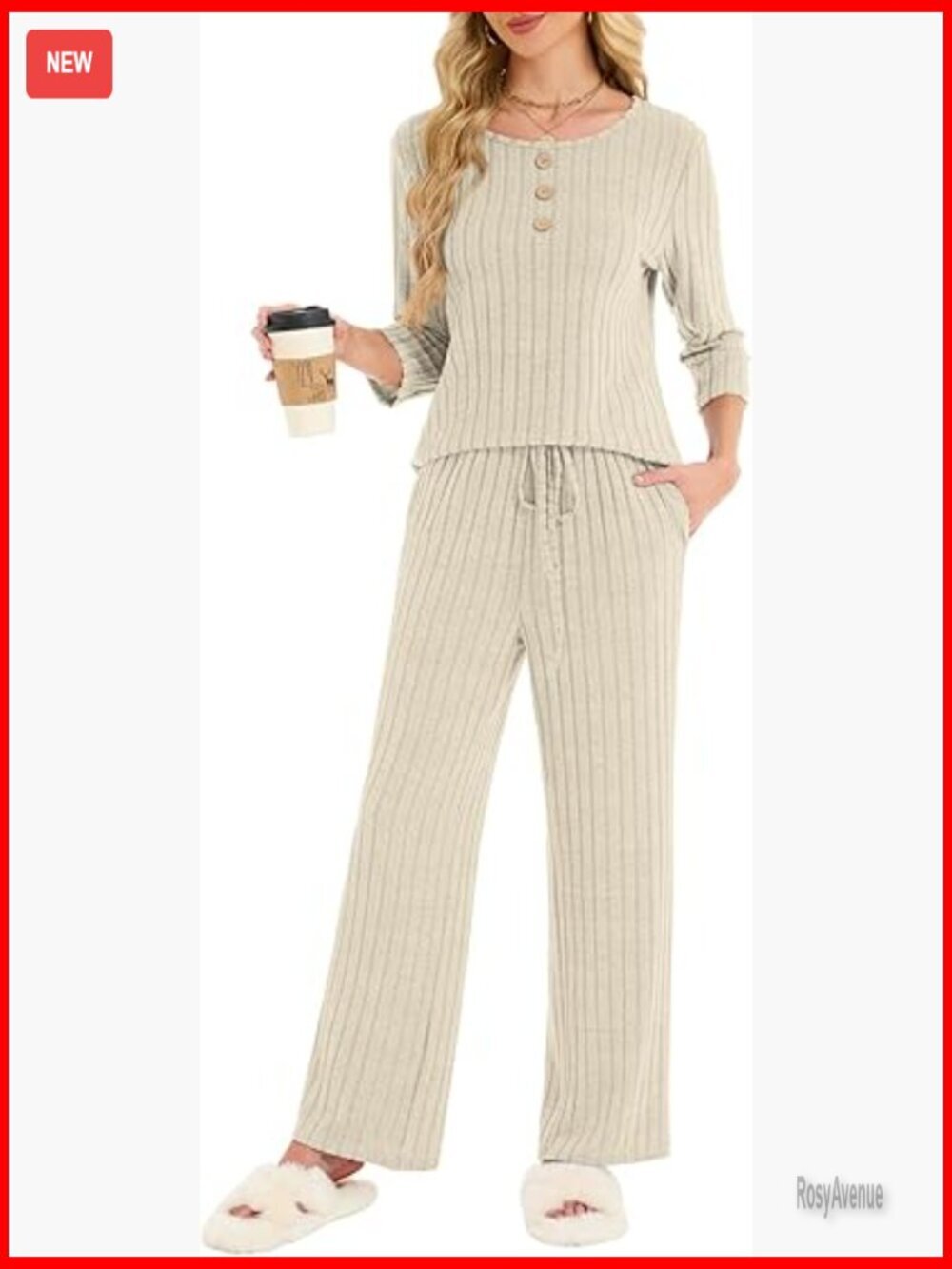 2 Piece Pajama Set 3/4 Sleeve Knit Lounge Outfit